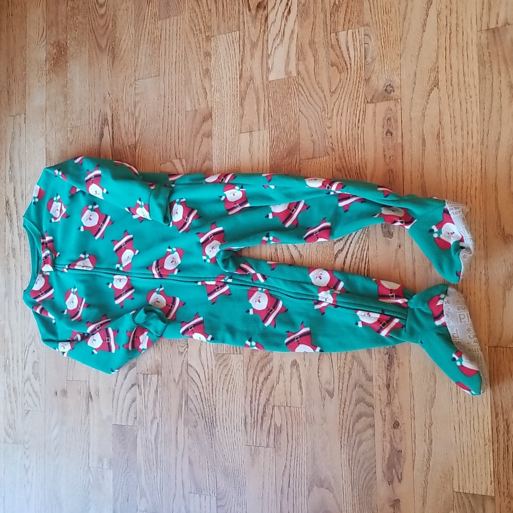 (4T) Child of Mine by Carter's Santa Print Holiday Footie Onesie Fleece Cozy Zip